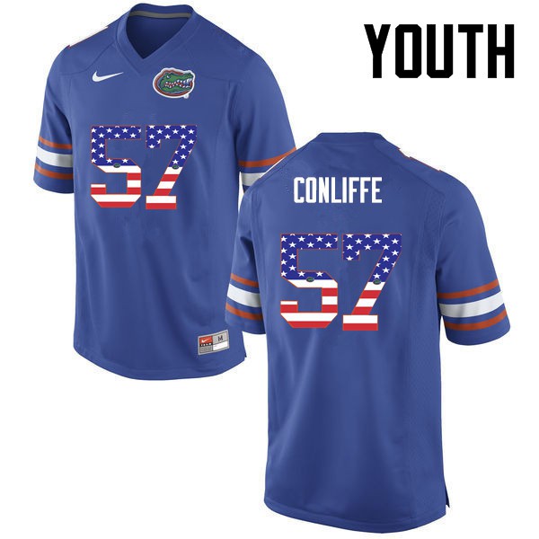 Florida Gators Youth #57 Elijah Conliffe College Football Jersey USA Flag Fashion Blue